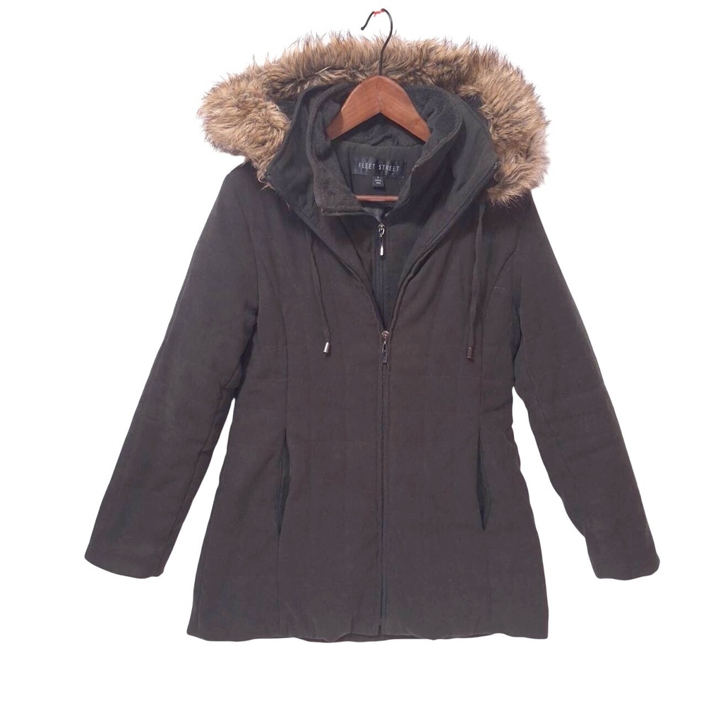 Fleet Street‎ Detachable Hooded Puffer Coat Jacket Women S Fleece Collar Green